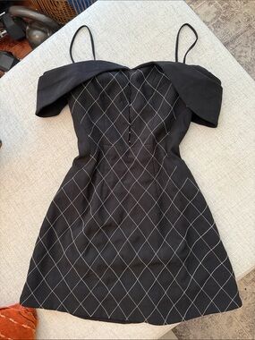 The Maven Saigon Structured Off-Shoulder Lattice Mini Dress - Size S